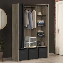 Armadio in legno e nero con mensole e tenda - DIANE | ID Market