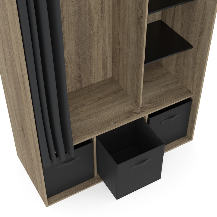 Armadio in legno e nero con mensole e tenda - DIANE | ID Market