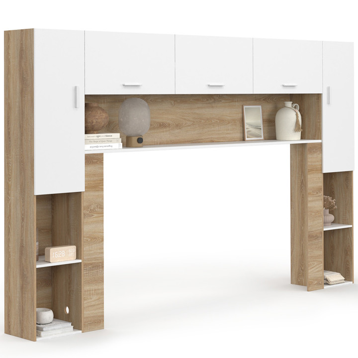 Letto a ponte da 226 cm con contenitore in legno e bianco - BRIDGET | IdMarket