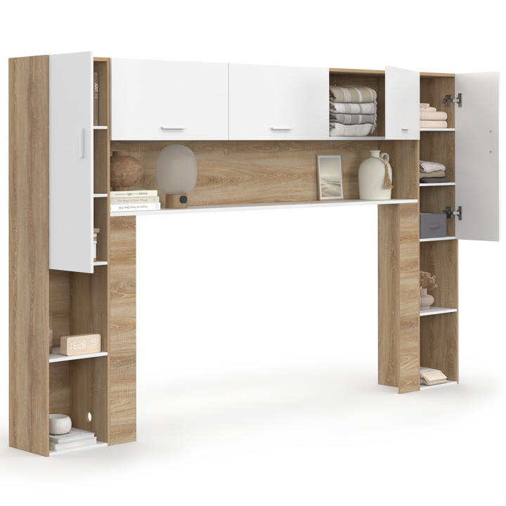 Letto a ponte da 226 cm con contenitore in legno e bianco - BRIDGET | IdMarket