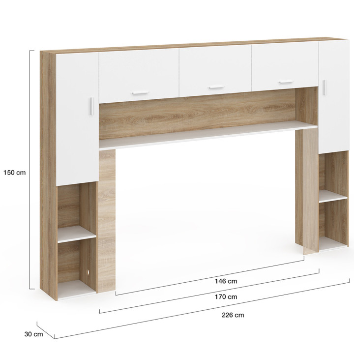 Letto a ponte da 226 cm con contenitore in legno e bianco - BRIDGET | IdMarket