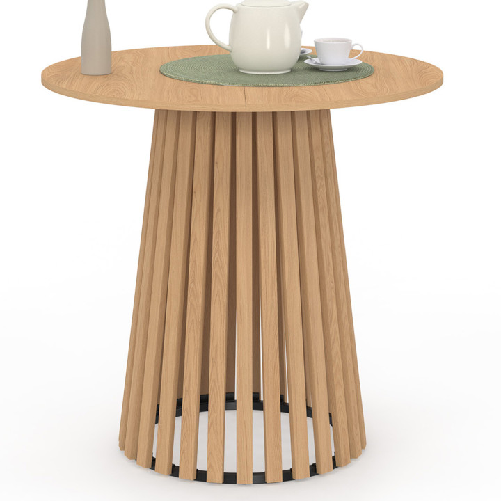 Tavolo da pranzo rotondo per 4 persone con gambe a doghe in legno e piano in legno da 80 cm - CARMEN | IdMarket