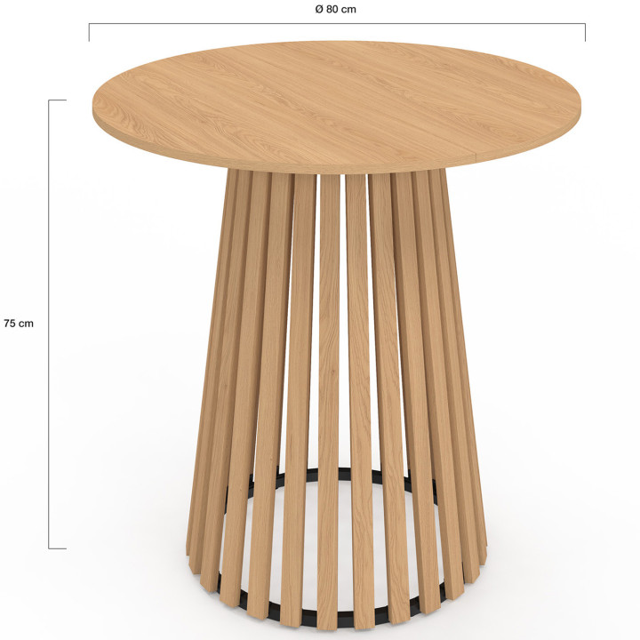 Tavolo da pranzo rotondo per 4 persone con gambe a doghe in legno e piano in legno da 80 cm - CARMEN | IdMarket