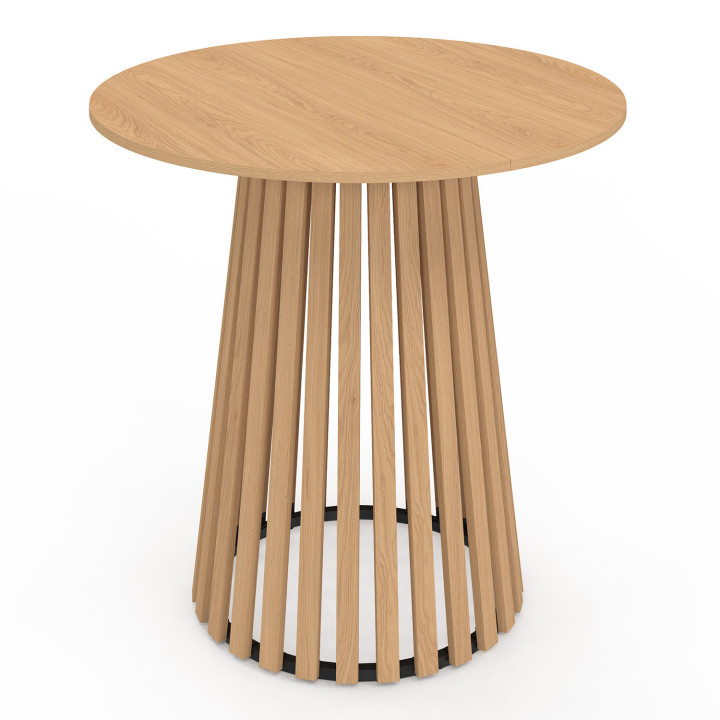 Tavolo da pranzo rotondo per 4 persone con gambe a doghe in legno e piano in legno da 80 cm - CARMEN | IdMarket