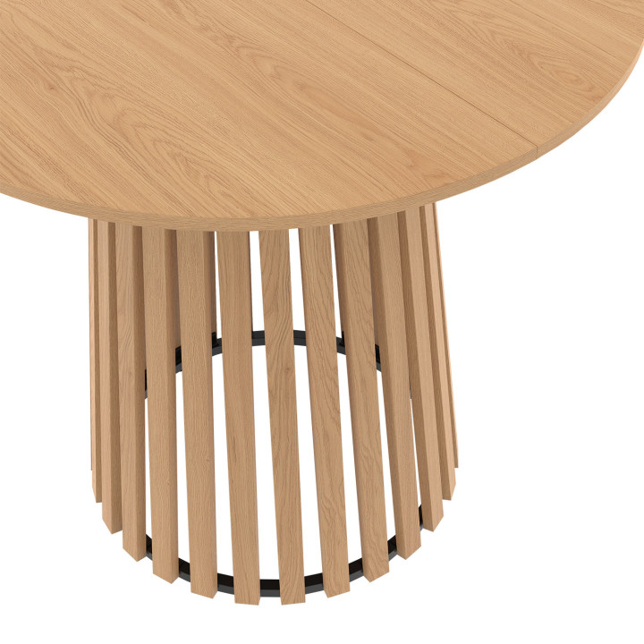 Tavolo da pranzo rotondo per 4 persone con gambe a doghe in legno e piano in legno da 80 cm - CARMEN | IdMarket