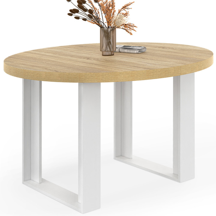 Tavolo da pranzo rotondo fisso per 4 persone, legno e bianco 110 cm - PHOENIX | IdMarket
