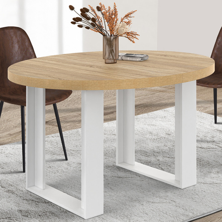 Tavolo da pranzo rotondo fisso per 4 persone, legno e bianco 110 cm - PHOENIX | IdMarket