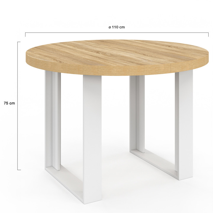 Tavolo da pranzo rotondo fisso per 4 persone, legno e bianco 110 cm - PHOENIX | IdMarket