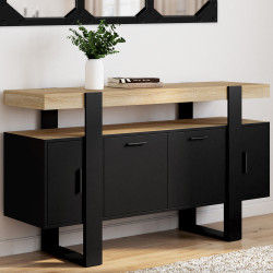Credenza 140 cm 4 ante nera con piano in legno - PHOENIX | ID Market