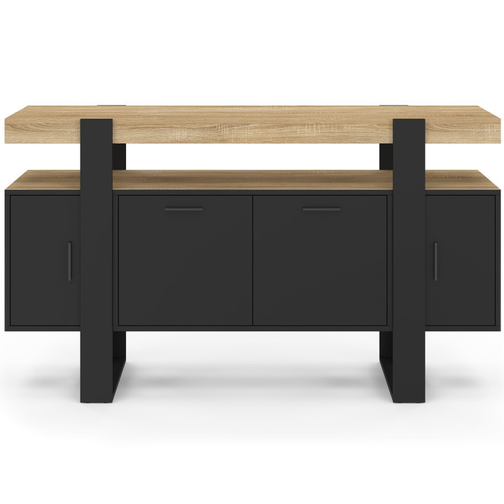 Credenza 140 cm 4 ante nera con piano in legno - PHOENIX | ID Market