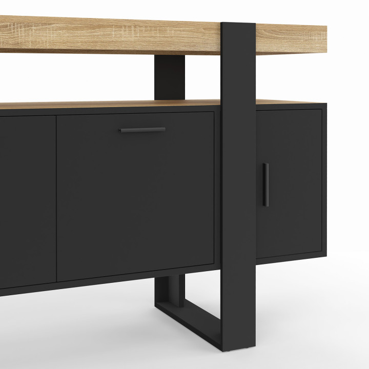 Credenza 140 cm 4 ante nera con piano in legno - PHOENIX | ID Market