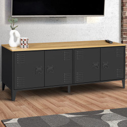 Credenza bassa in stile industriale con 4 ante in metallo nero e piano in legno da 140 cm - ESTER | ID Market