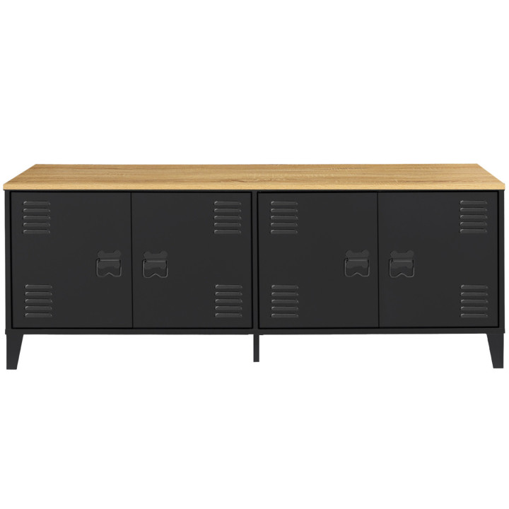 Credenza bassa in stile industriale con 4 ante in metallo nero e piano in legno da 140 cm - ESTER | ID Market