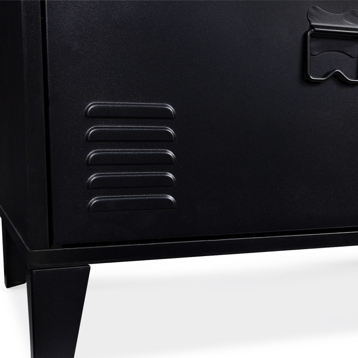 Credenza bassa in stile industriale con 4 ante in metallo nero e piano in legno da 140 cm - ESTER | ID Market