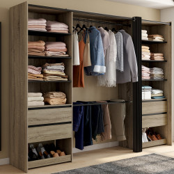 Armadio doppio XXL 220 cm in faggio con appendiabiti + ripiani + cassetti + porta scarpe e nero - MERYL | IdMarket