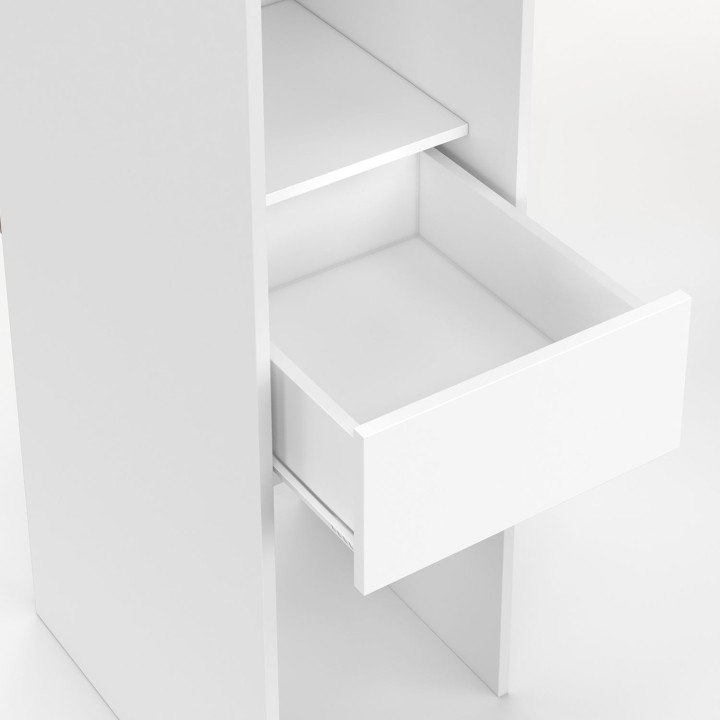 Armadio espandibile 145/170 x 50 x 180 cm bianco con ripiani + armadio doppio + specchio + tenda grigia - MERYL | IdMarket