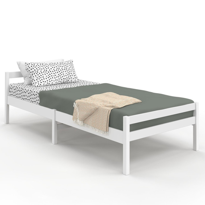 Letto singolo 90 x 190 cm con base in legno bianco - HARPER | IdMarket