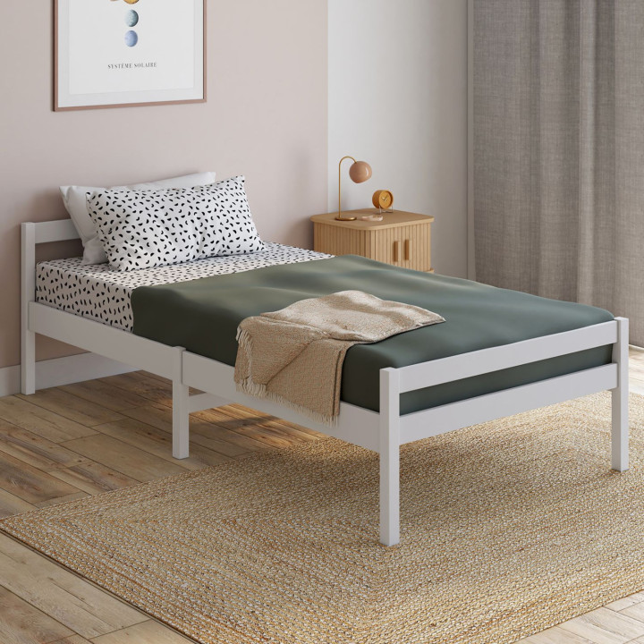 Letto singolo 90 x 190 cm con base in legno bianco - HARPER | IdMarket