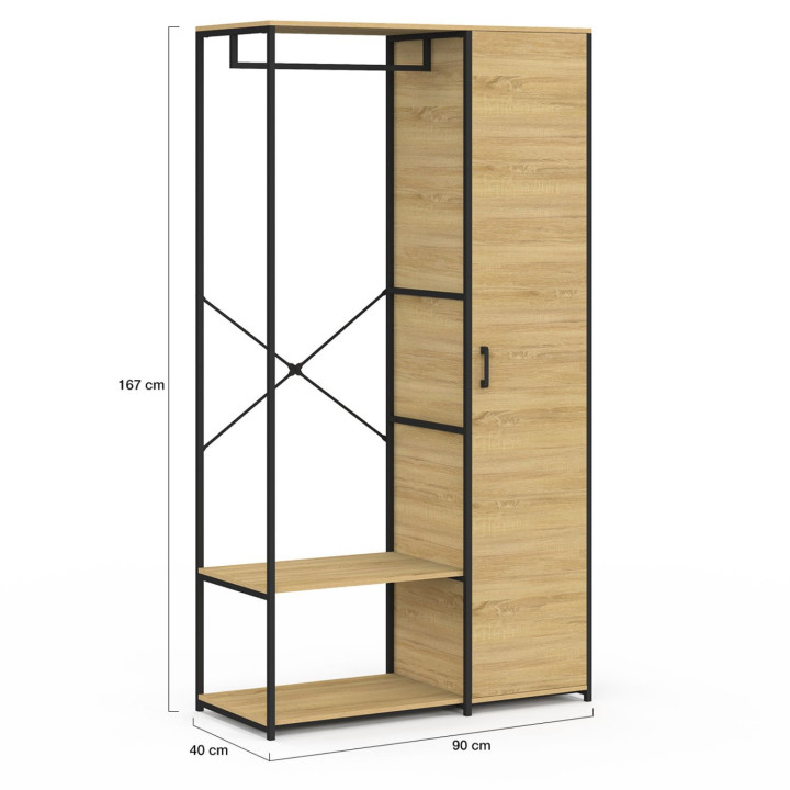 Armadio con ripiani e anta L. 90 cm design industriale - DETROIT | IdMarket