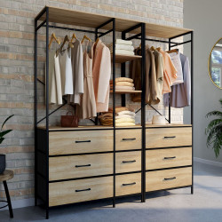 Armadio componibile XXL L. 150 cm con 3 ripiani e 9 contenitori in legno e tessuto nero - UTAH | IdMarket