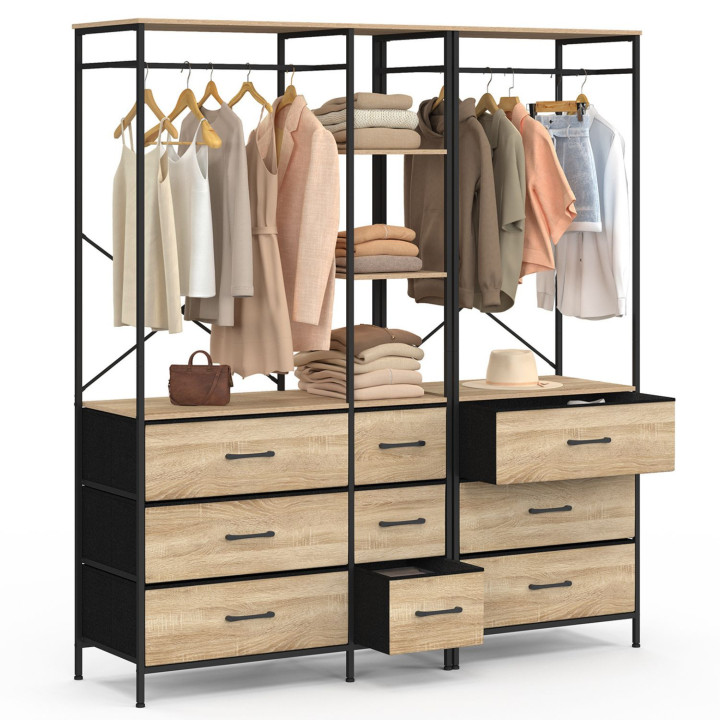 Armadio componibile XXL L. 150 cm con 3 ripiani e 9 contenitori in legno e tessuto nero - UTAH | IdMarket