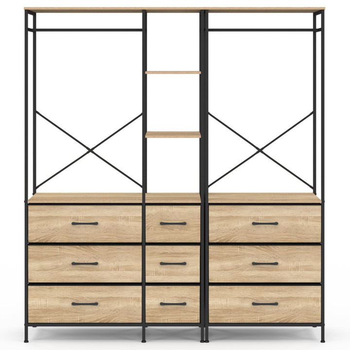 Armadio componibile XXL L. 150 cm con 3 ripiani e 9 contenitori in legno e tessuto nero - UTAH | IdMarket