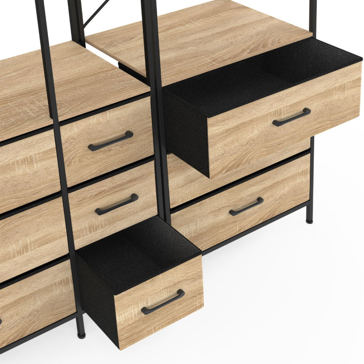 Armadio componibile XXL L. 150 cm con 3 ripiani e 9 contenitori in legno e tessuto nero - UTAH | IdMarket