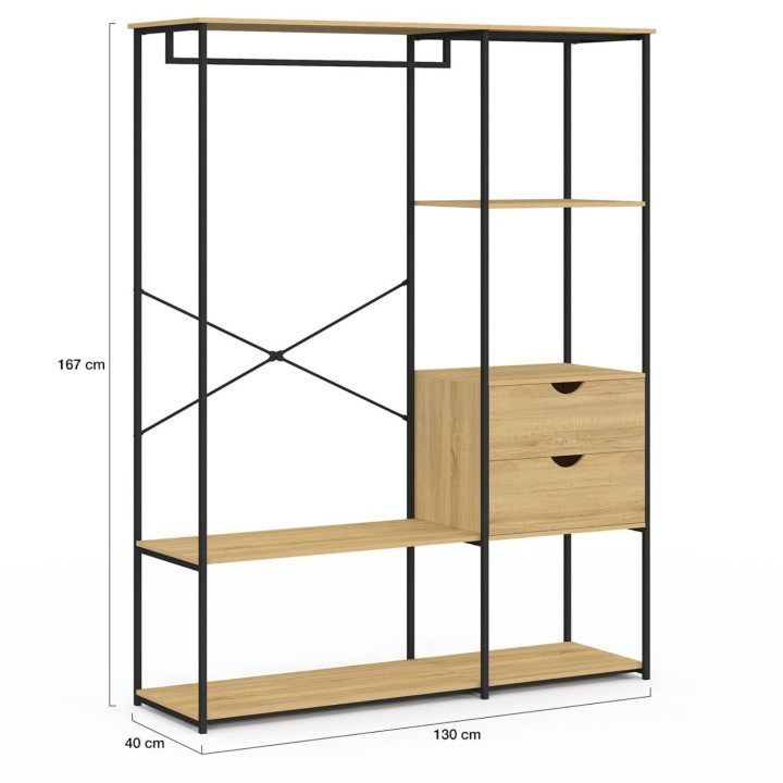 Armadio con ripiani e 2 cassetti L. 130 cm design industriale - DETROIT | IdMarket