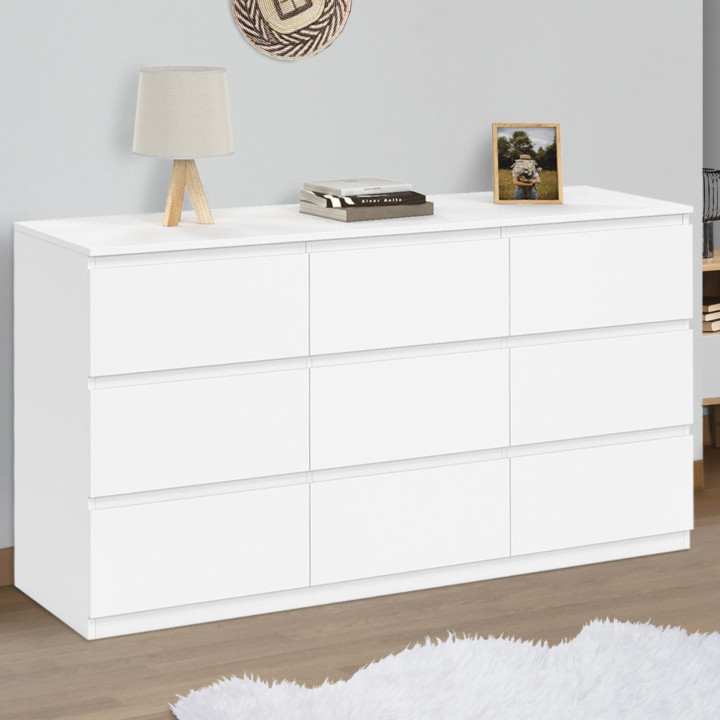 Cassettiera a 9 cassetti 136 cm in legno bianco - TOMI XXL | IdMarket