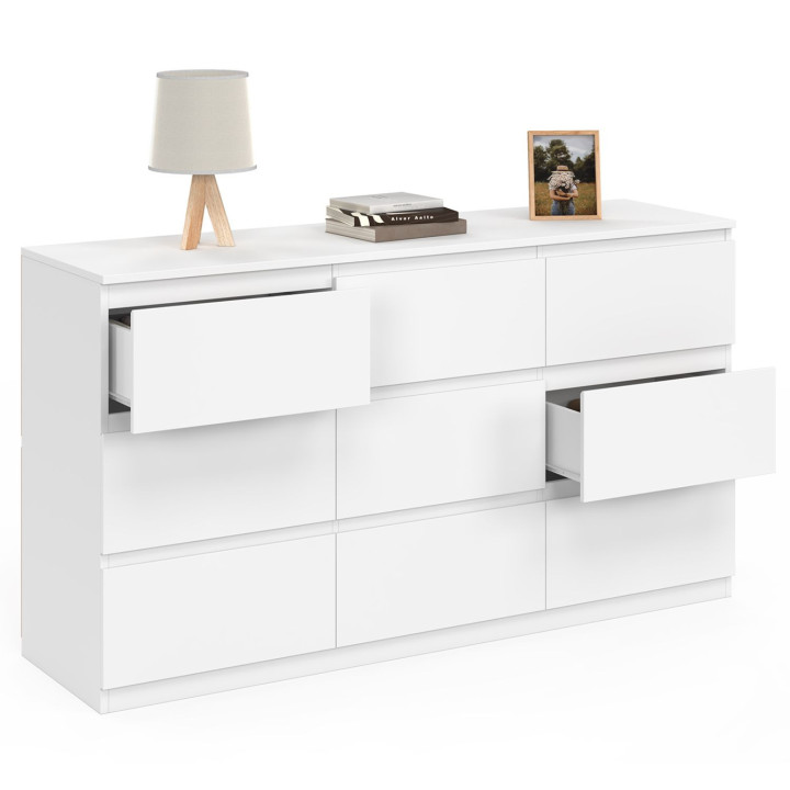 Cassettiera a 9 cassetti 136 cm in legno bianco - TOMI XXL | IdMarket