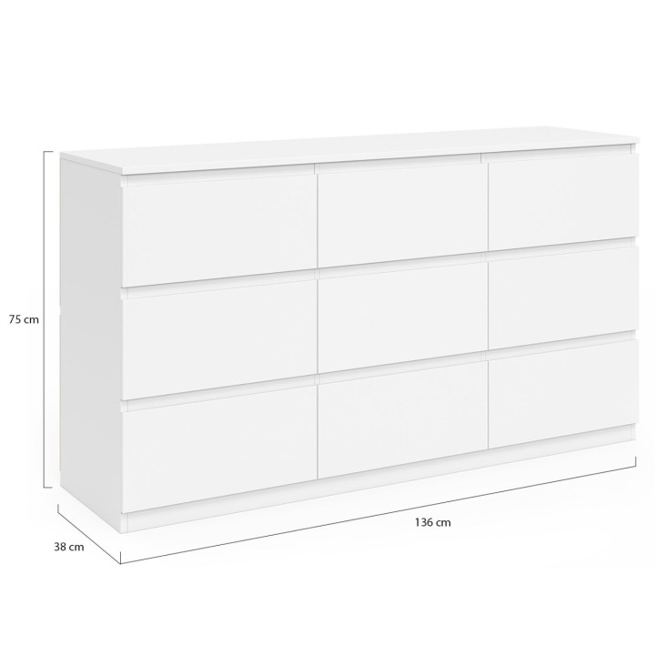 Cassettiera a 9 cassetti 136 cm in legno bianco - TOMI XXL | IdMarket