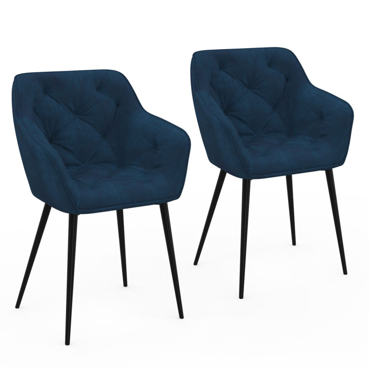 Set di 2 sedie da pranzo imbottite in velluto blu anatra - LYA | IdMarket