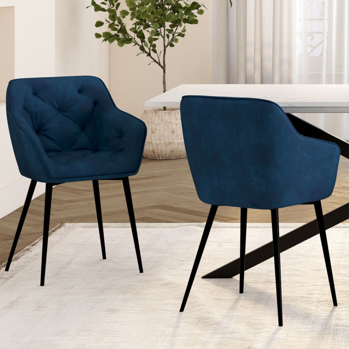 Set di 2 sedie da pranzo imbottite in velluto blu anatra - LYA | IdMarket