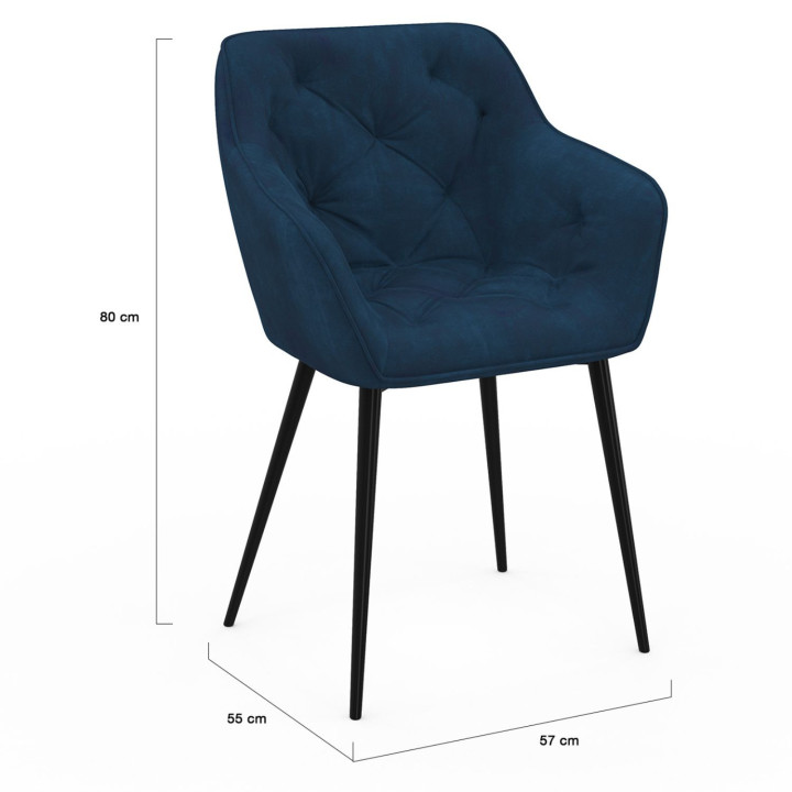 Set di 2 sedie da pranzo imbottite in velluto blu anatra - LYA | IdMarket