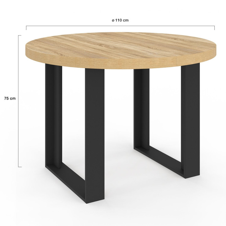 Tavolo da pranzo fisso rotondo per 4 persone, legno e nero 110 cm - PHOENIX | IdMarket