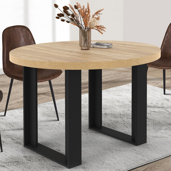 Tavolo da pranzo fisso rotondo per 4 persone, legno e nero 110 cm - PHOENIX | IdMarket