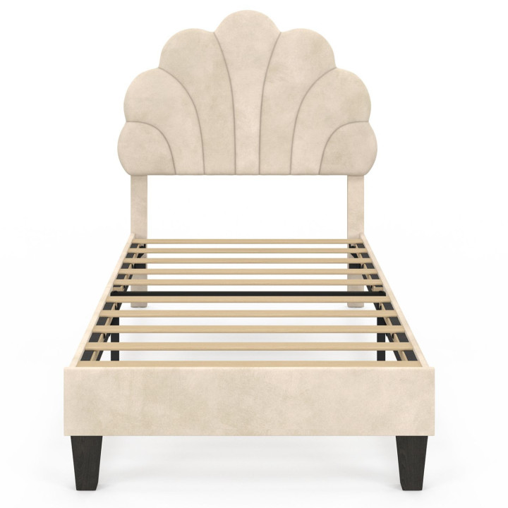 Letto singolo a conchiglia AMANDA 90 x 190 cm con base in velluto beige - AMANDA | IdMarket