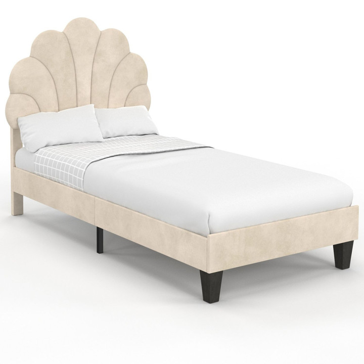 Letto singolo a conchiglia AMANDA 90 x 190 cm con base in velluto beige - AMANDA | IdMarket