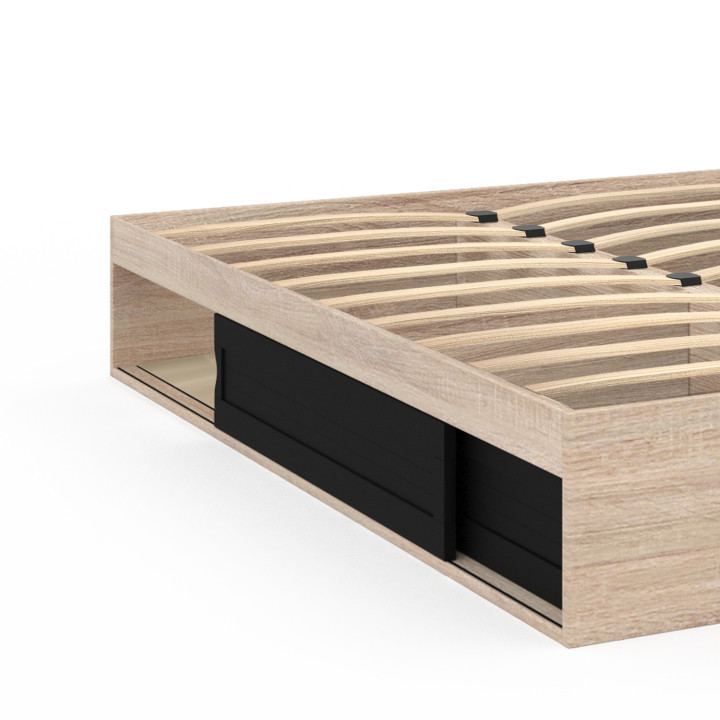 Struttura letto 140x190cm con contenitore e base in legno e nero - SALEM | ID Market