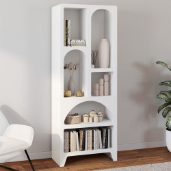 Libreria in stile organico con 6 scomparti in legno bianco - ALESIA | IdMarket