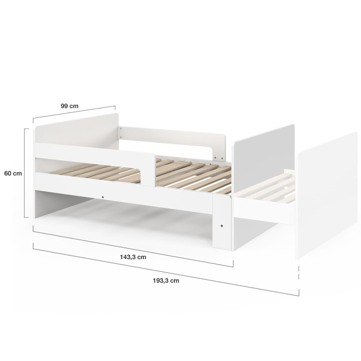 Letto singolo trasformabile 90 x 140/190 cm con base e sponde in legno bianco - GASPARD | IdMarket