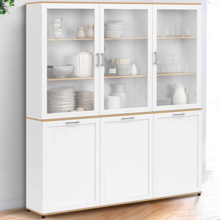 Comò da 160 cm con 6 ante bianche e in legno - VITO | IdMarket