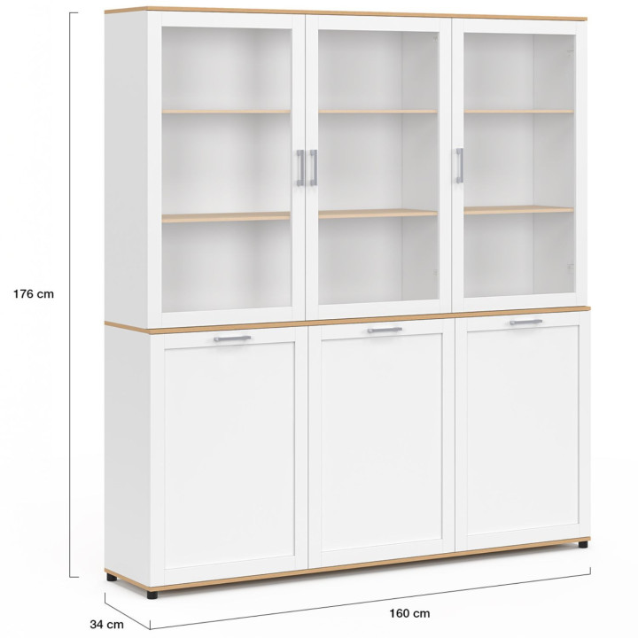 Comò da 160 cm con 6 ante bianche e in legno - VITO | IdMarket