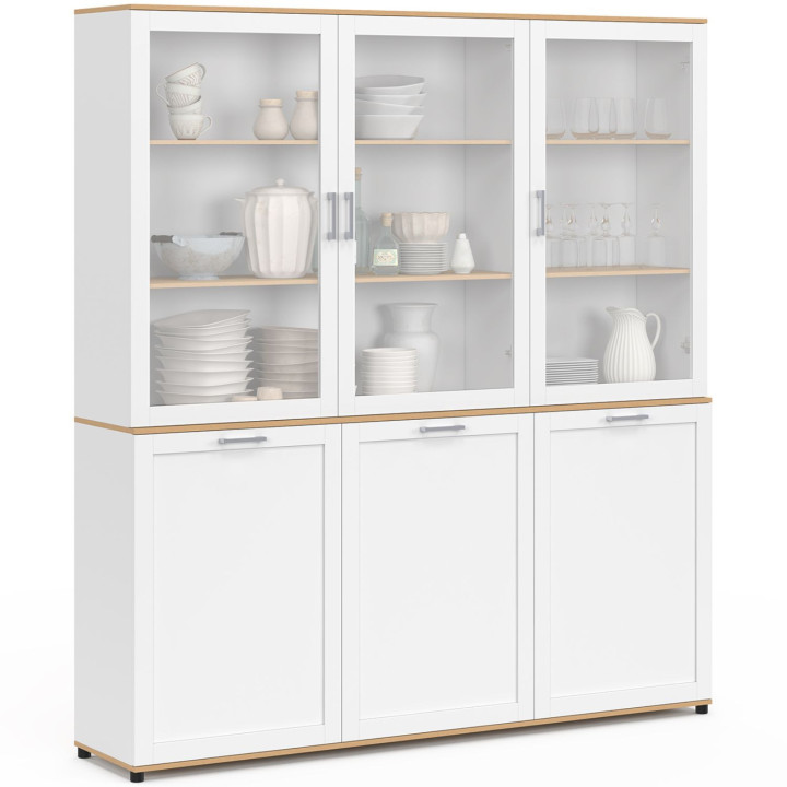 Comò da 160 cm con 6 ante bianche e in legno - VITO | IdMarket