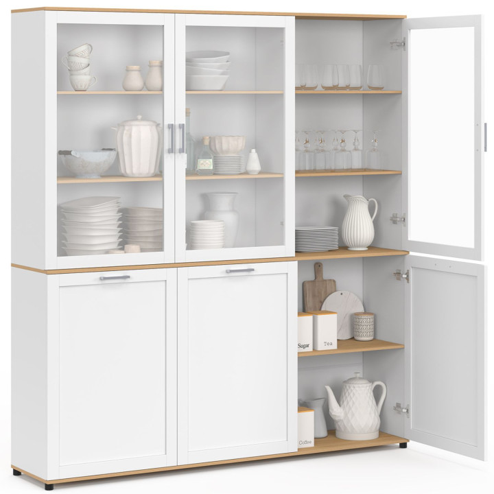 Comò da 160 cm con 6 ante bianche e in legno - VITO | IdMarket