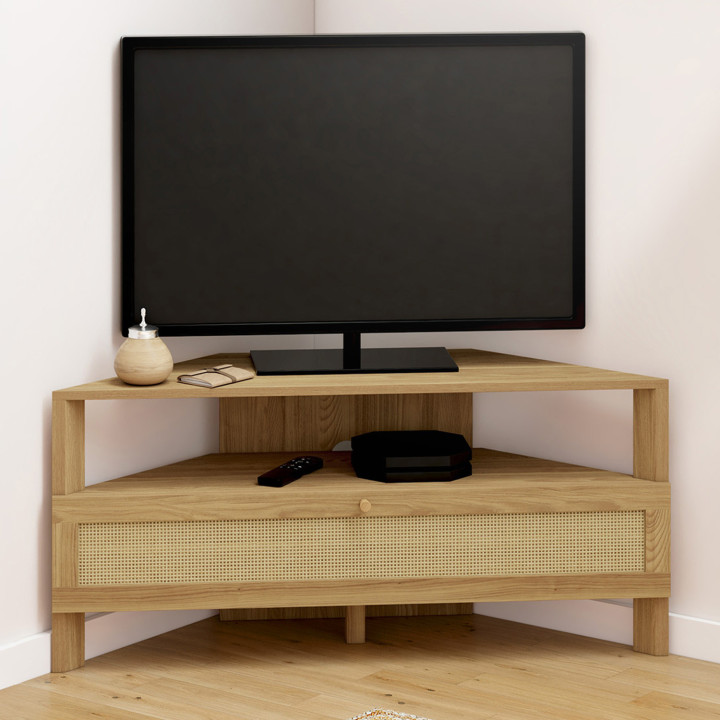 Mobile TV angolare 100 cm 1 anta effetto canna naturale - HANAE | IdMarket