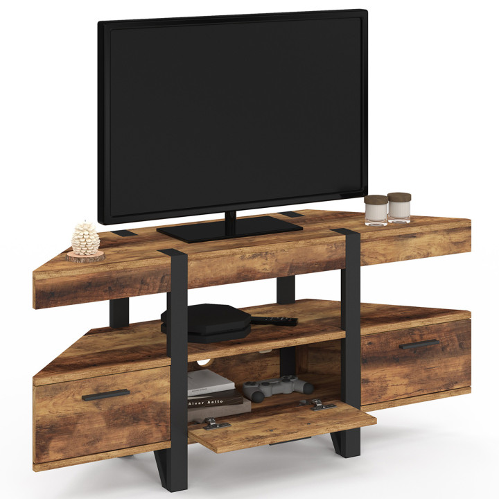 Porta TV angolare in legno da 110 cm con gambe a perno e cassetti - AUSTRIA | IdMarket