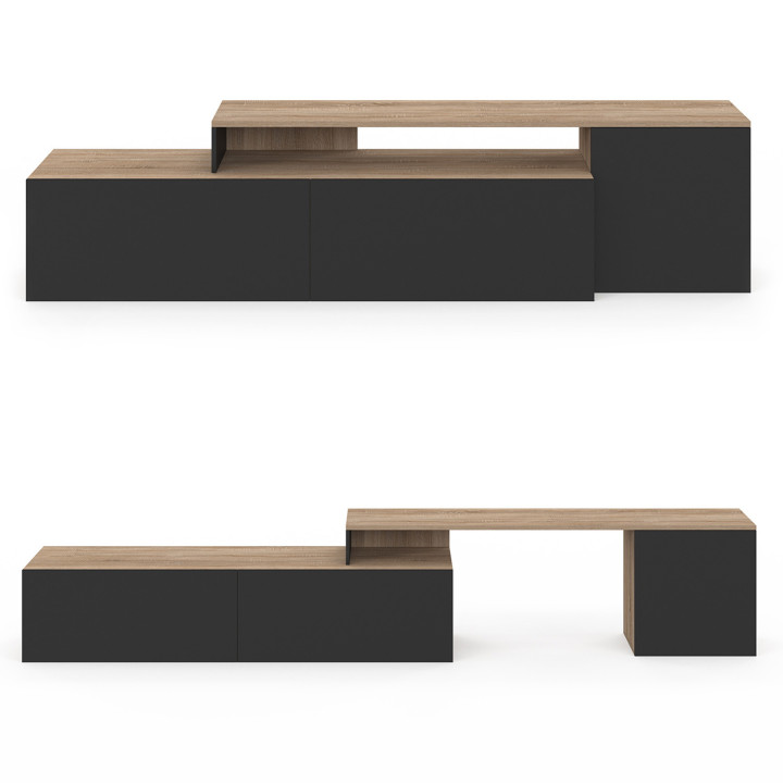 Mobile TV angolare componibile in legno e nero 180-240 cm - BASILE | IdMarket