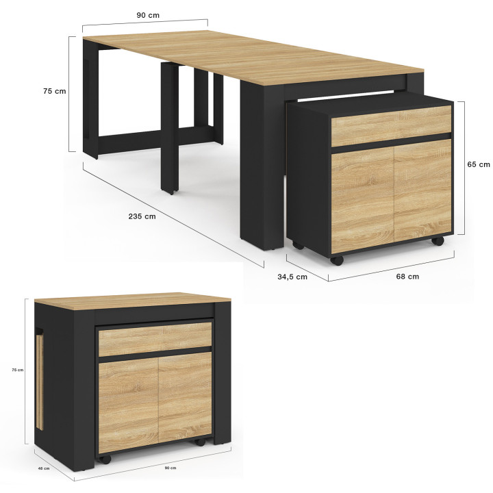 Tavolo da buffet allungabile per 10 persone, legno e nero 235 cm - ORLANDO | IdMarket