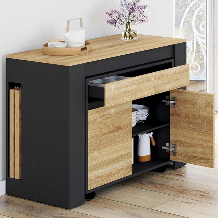 Tavolo da buffet allungabile per 10 persone, legno e nero 235 cm - ORLANDO | IdMarket